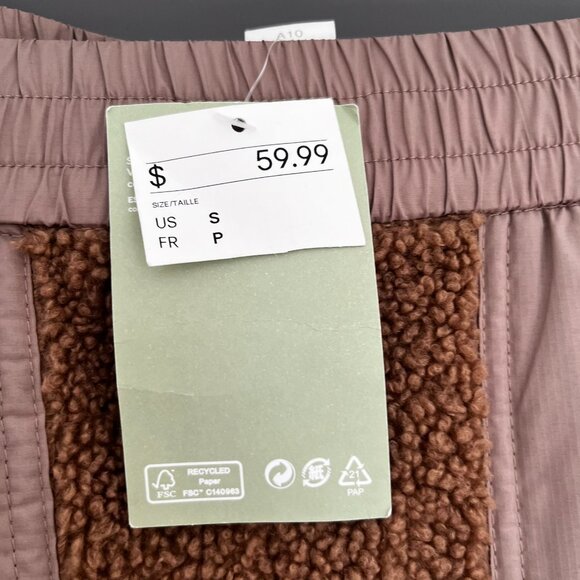 NWT H&M Block-Colored Teddy Joggers Women's Size Small S Tan Fleece High Waist - Picture 12 of 13